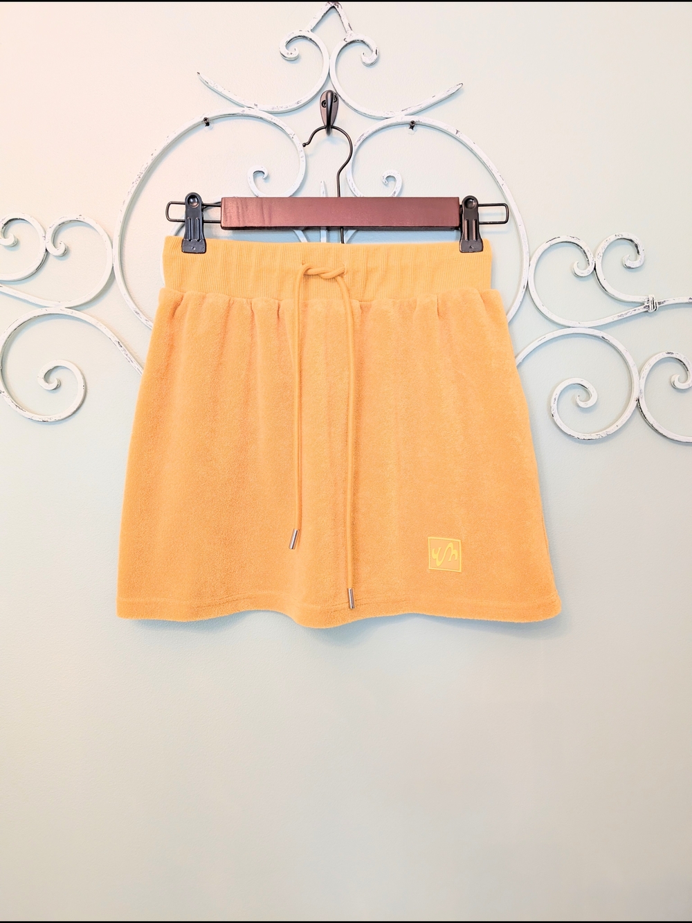 Golden Yellow Terry Cloth Drawstring Mini Skirt